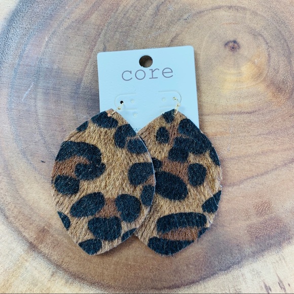 Leather Drop Earrings Black Metallic and Leopard - Picture 4 of 4